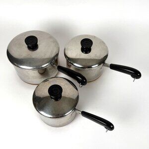 6 Piece Revere Ware -84 3 Qt, 2 Qt And 1/12 Qt Stainless Steel Copper Bottom USA